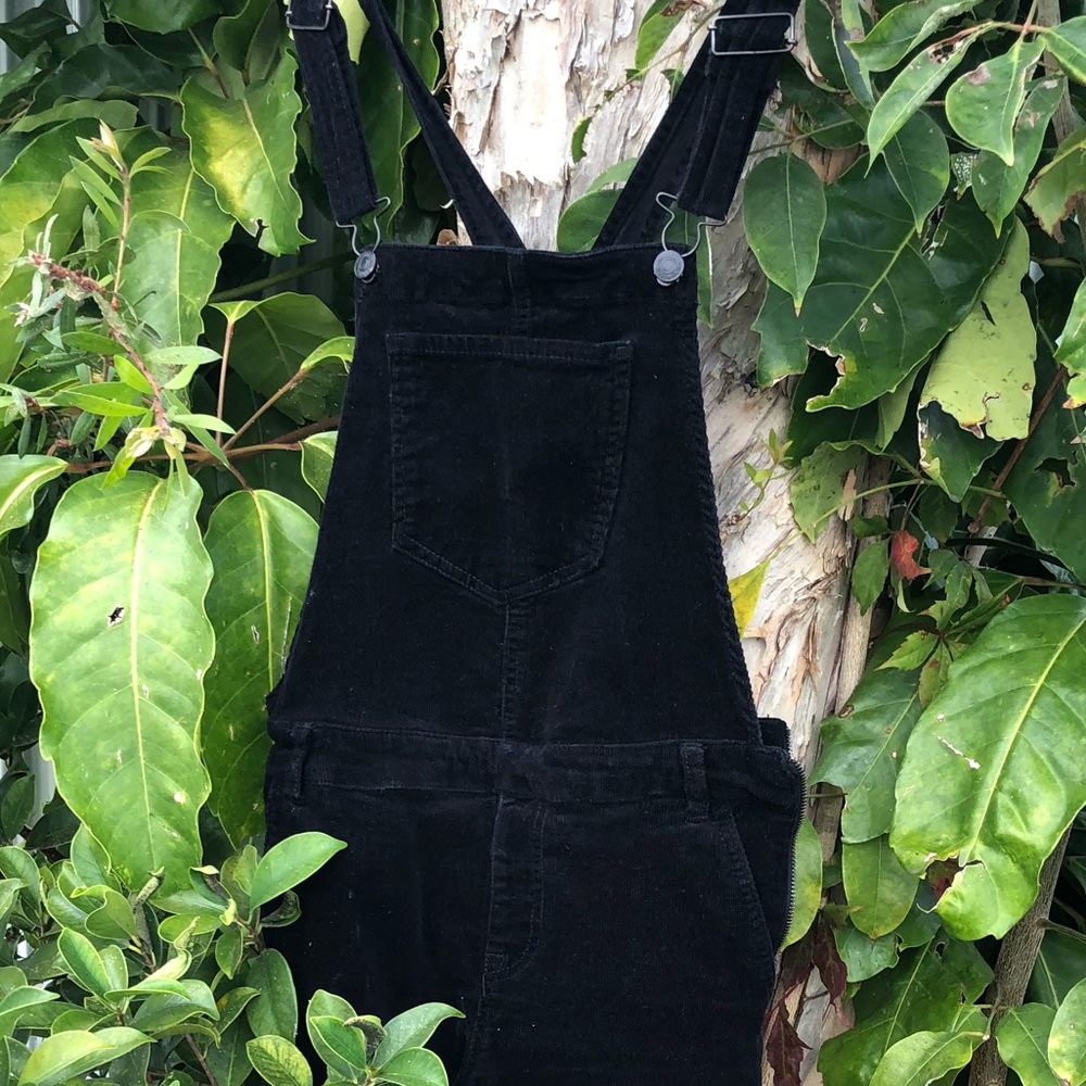 Black corduroy overalls